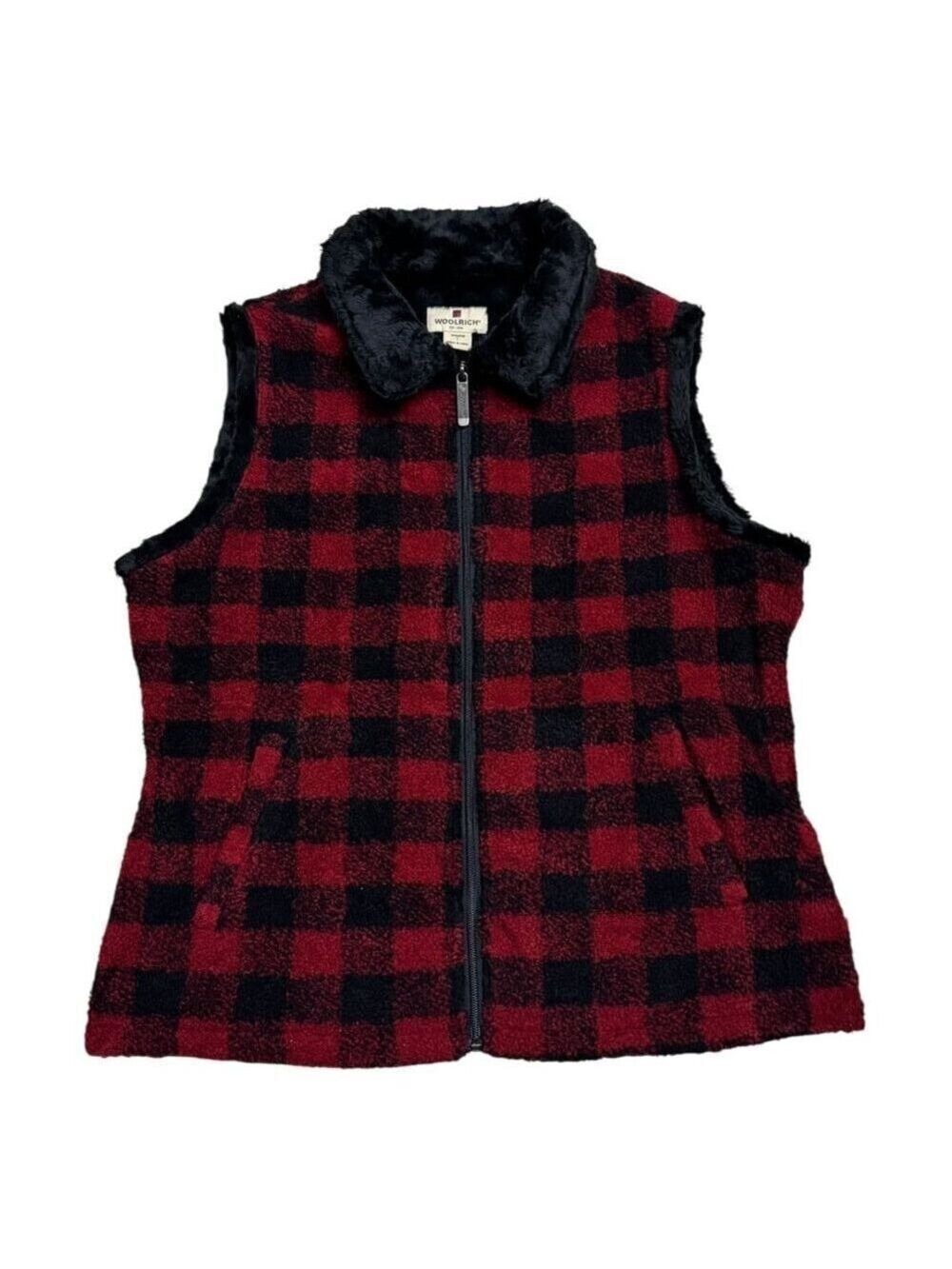 WOOLRICH PLAID Faux Fur Fleece Vintage Y2K Designer Fall Vest Womens Large